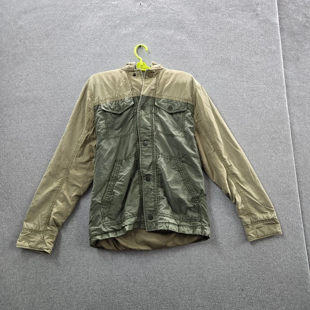 Hollister Men Jacket M Green Cotton Nylon Colorblock Utility READ